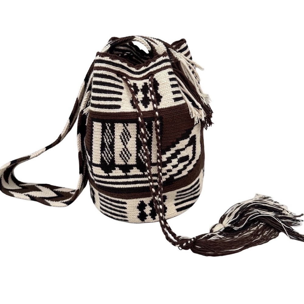 Authentic Wayuu Mochila Colombian Handwoven Boho Bucket Bag Tribal Crossbody - Picture 2 of 8